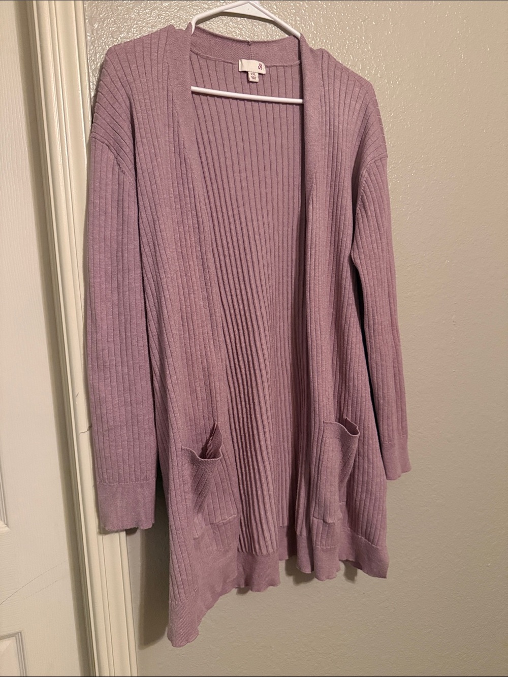 SO Lavender Ribbed Open-Front Cardigan